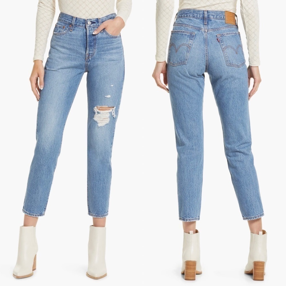 NEW Levi's Wedgie Icon Distressed High Rise Blue Jeans